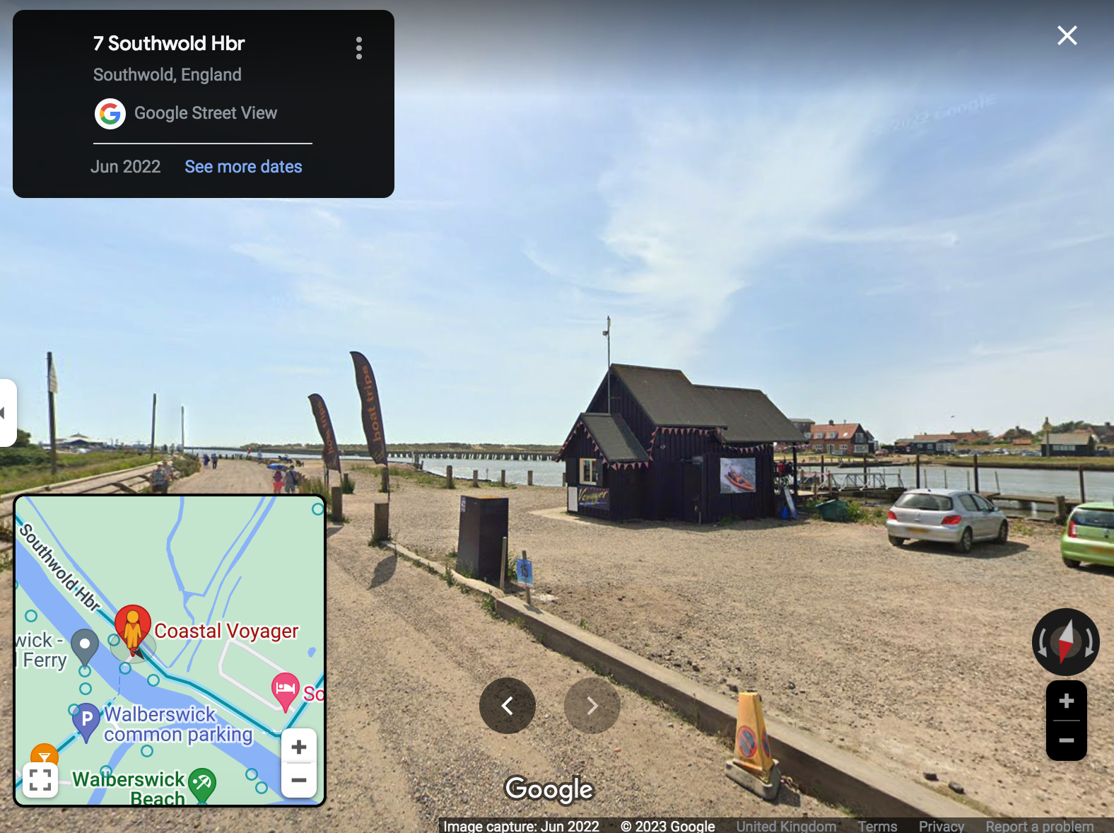 The Coastal Voyager black hut at Blackshore, Southwold Harbour