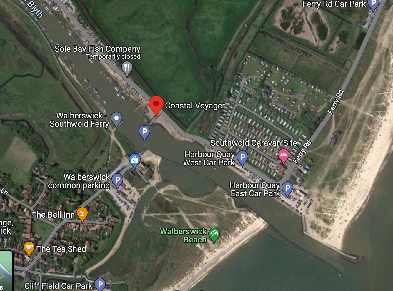 Satellite view showing Coastal Voyager at Blackshore Southwold